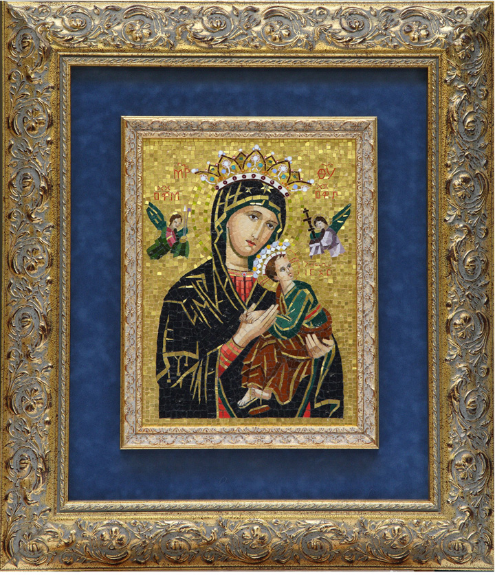 Mosaic in enamel glass  with carved and gilt wooden frame